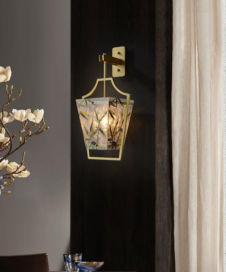 Misty Glow Brass & Enamel Glass Wall Sconce