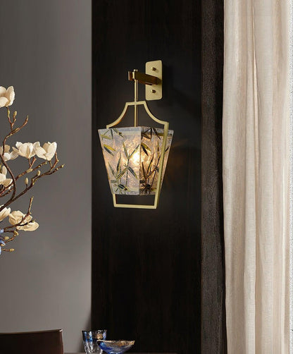 Misty Glow Brass & Enamel Glass Wall Sconce