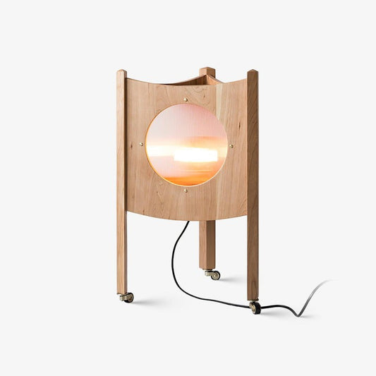 Mobile Rolling Wooden Table Lamp with Acrylic Shade
