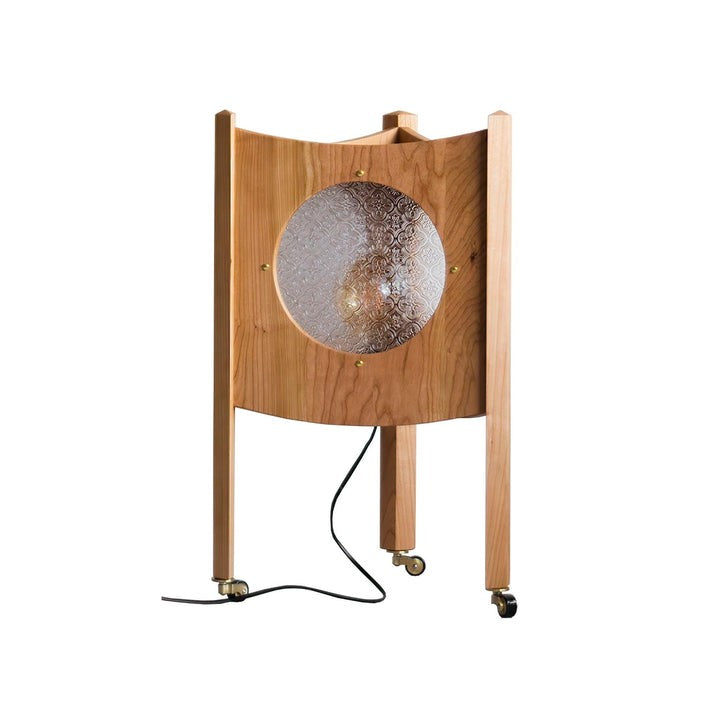 Mobile Rolling Wooden Table Lamp with Acrylic Shade