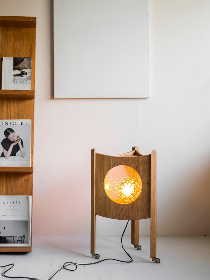 Mobile Rolling Wooden Table Lamp with Acrylic Shade