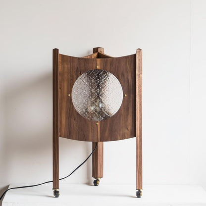 Mobile Rolling Wooden Table Lamp with Acrylic Shade