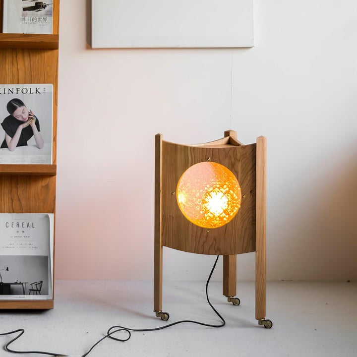 Mobile Rolling Wooden Table Lamp with Acrylic Shade