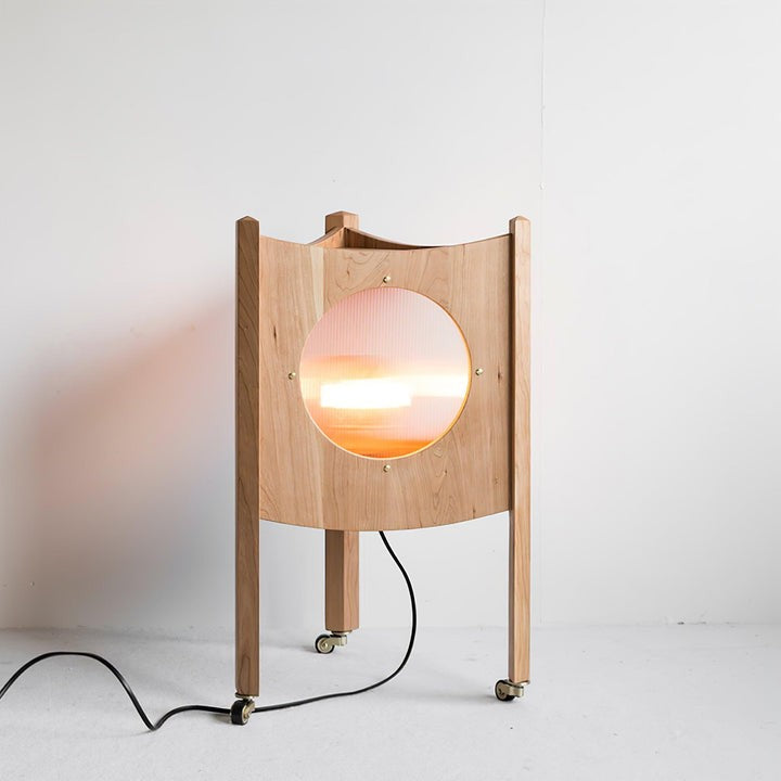 Mobile Rolling Wooden Table Lamp with Acrylic Shade