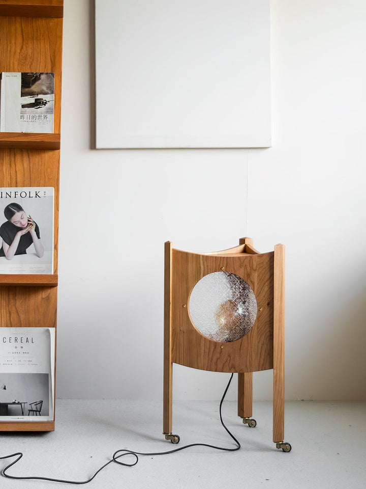 Mobile Rolling Wooden Table Lamp with Acrylic Shade