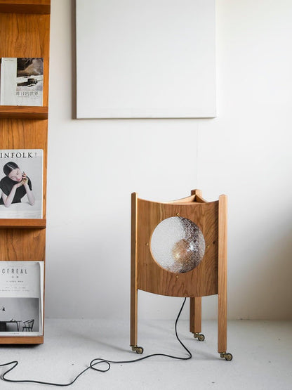 Mobile Rolling Wooden Table Lamp with Acrylic Shade