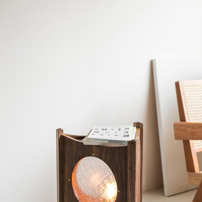 Mobile Rolling Wooden Table Lamp with Acrylic Shade