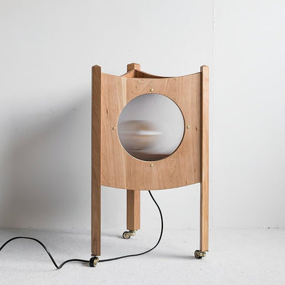 Mobile Rolling Wooden Table Lamp with Acrylic Shade