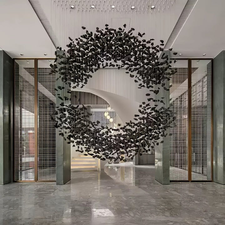 Modern Charcoal O-Shaped Iron Chandelier