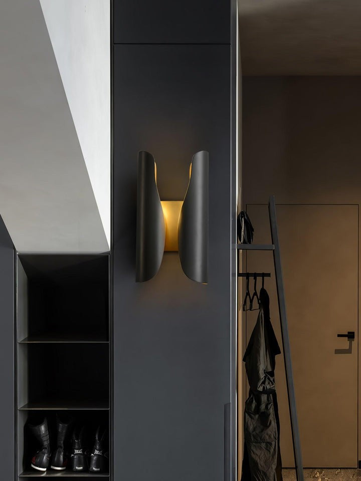 Modern Coiled Brass Wall Sconce with Gold Interior
