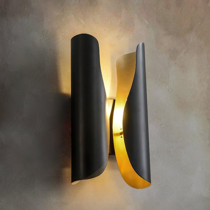 Modern Coiled Brass Wall Sconce with Gold Interior