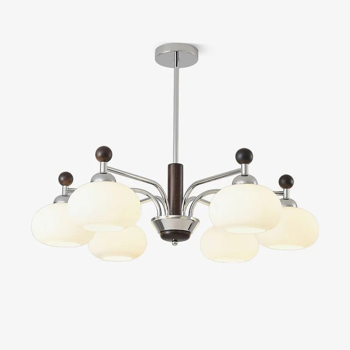 Modern Curved-Arm LED Chandelier with White Shades