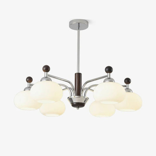 Modern Curved-Arm LED Chandelier with White Shades