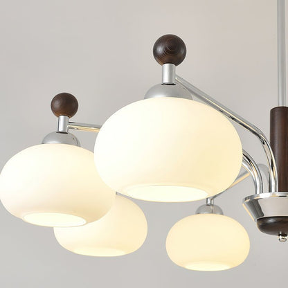 Modern Curved-Arm LED Chandelier with White Shades