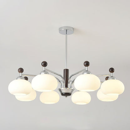 Modern Curved-Arm LED Chandelier with White Shades