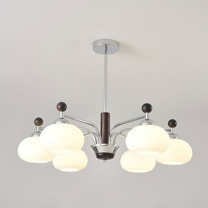 Modern Curved-Arm LED Chandelier with White Shades