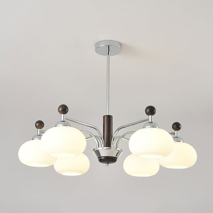 Modern Curved-Arm LED Chandelier with White Shades