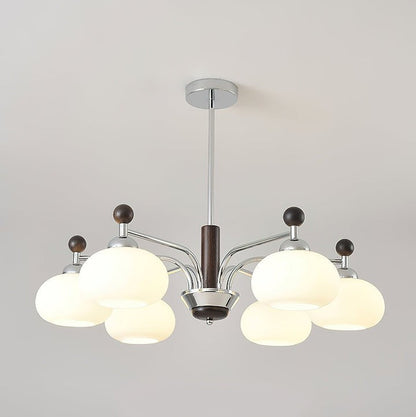 Modern Curved-Arm LED Chandelier with White Shades