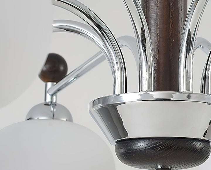 Modern Curved-Arm LED Chandelier with White Shades