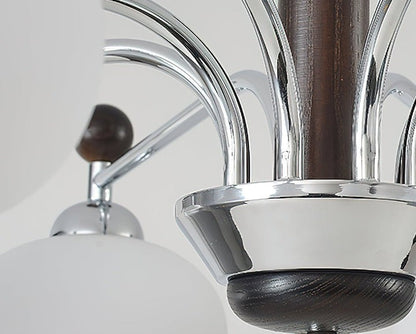 Modern Curved-Arm LED Chandelier with White Shades
