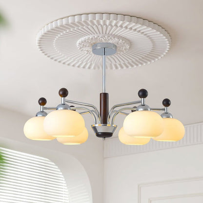 Modern Curved-Arm LED Chandelier with White Shades