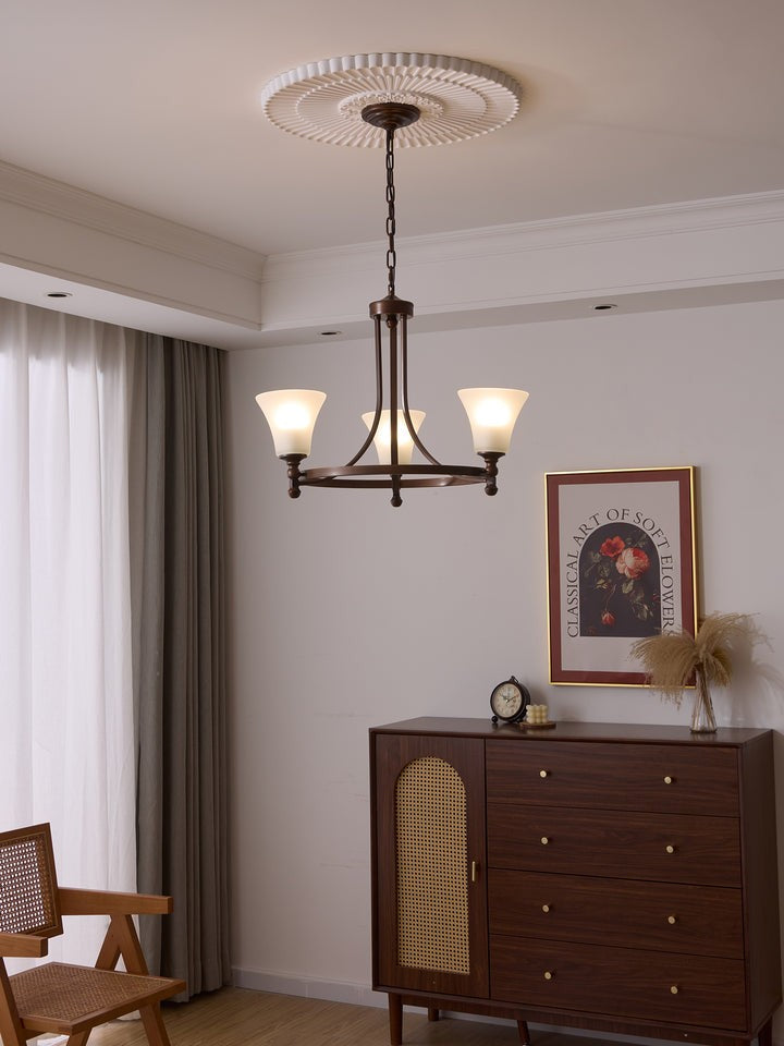 Modern Frosted Glass & Bronze Frame Chandelier – 3-8 Light Fixture