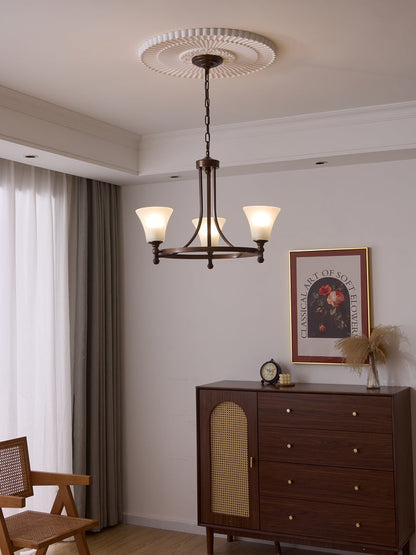 Modern Frosted Glass & Bronze Frame Chandelier – 3-8 Light Fixture