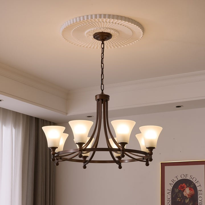 Modern Frosted Glass & Bronze Frame Chandelier – 3-8 Light Fixture