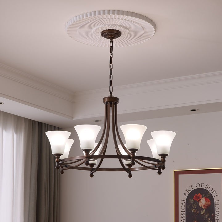 Modern Frosted Glass & Bronze Frame Chandelier – 3-8 Light Fixture