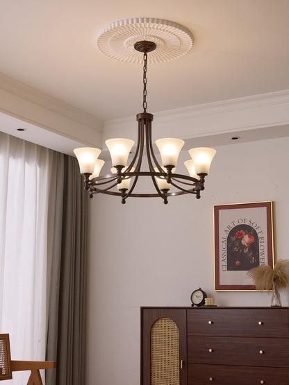 Modern Frosted Glass & Bronze Frame Chandelier – 3-8 Light Fixture