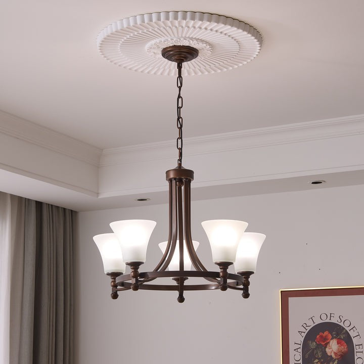 Modern Frosted Glass & Bronze Frame Chandelier – 3-8 Light Fixture