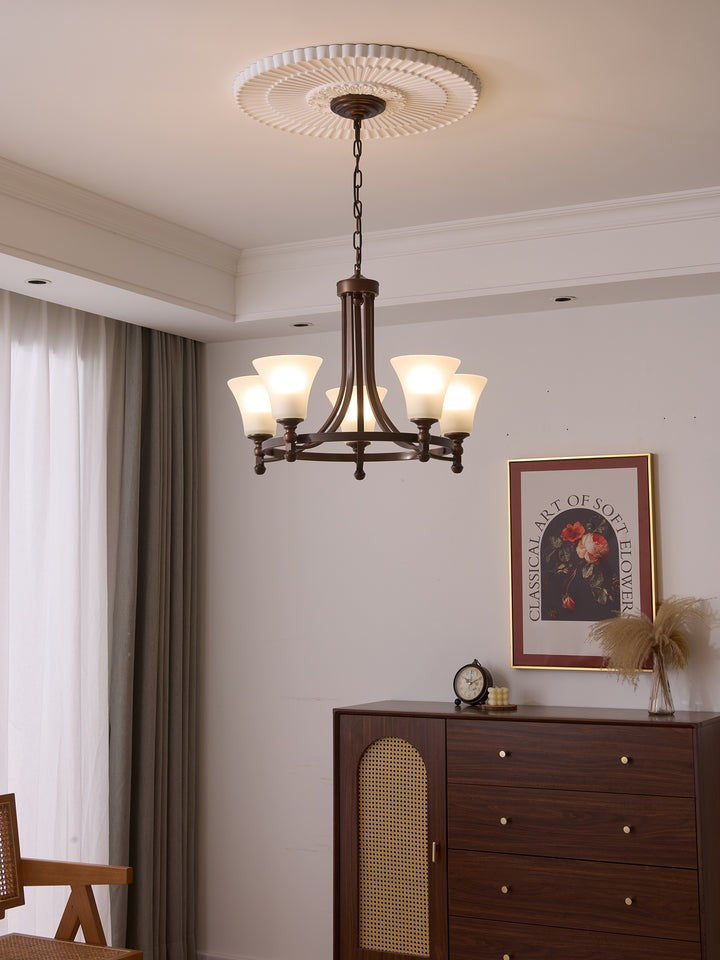 Modern Frosted Glass & Bronze Frame Chandelier – 3-8 Light Fixture