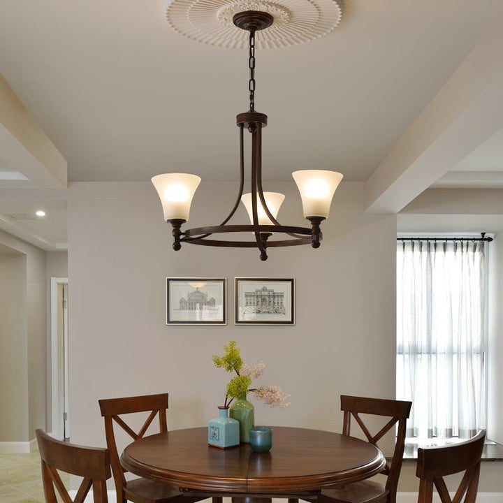 Modern Frosted Glass & Bronze Frame Chandelier – 3-8 Light Fixture