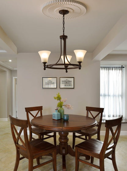 Modern Frosted Glass & Bronze Frame Chandelier – 3-8 Light Fixture