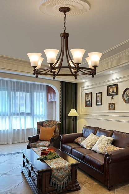 Modern Frosted Glass & Bronze Frame Chandelier – 3-8 Light Fixture