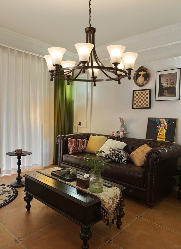 Modern Frosted Glass & Bronze Frame Chandelier – 3-8 Light Fixture