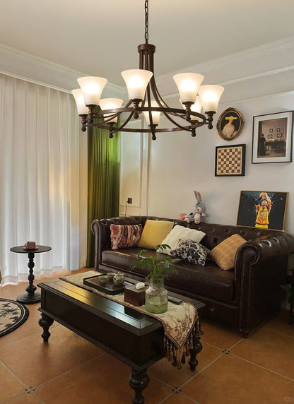 Modern Frosted Glass & Bronze Frame Chandelier – 3-8 Light Fixture