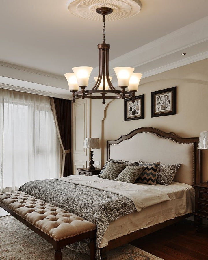 Modern Frosted Glass & Bronze Frame Chandelier – 3-8 Light Fixture