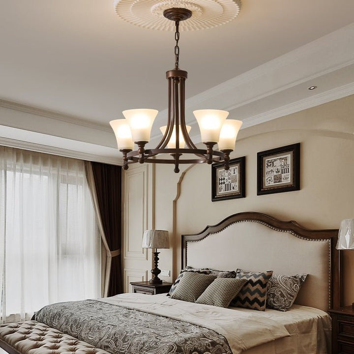 Modern Frosted Glass & Bronze Frame Chandelier – 3-8 Light Fixture