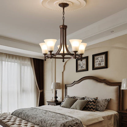Modern Frosted Glass & Bronze Frame Chandelier – 3-8 Light Fixture