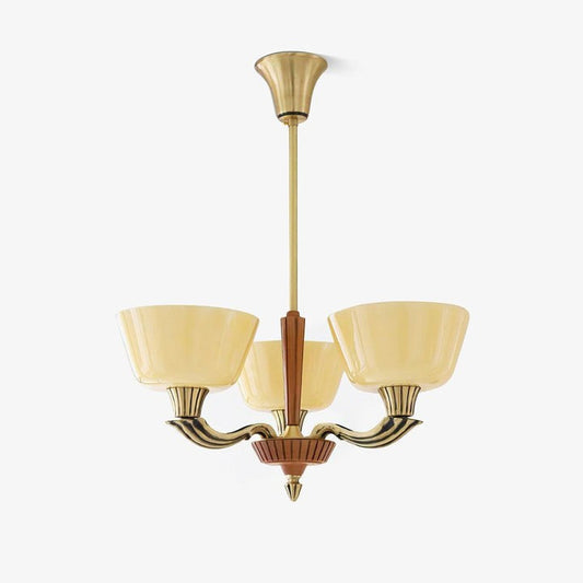 Modern Glass & Brass Hurricane-Style Ceiling Chandelier