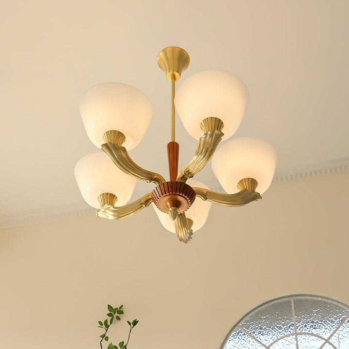 Modern Glass & Brass Hurricane-Style Ceiling Chandelier