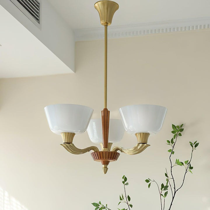 Modern Glass & Brass Hurricane-Style Ceiling Chandelier