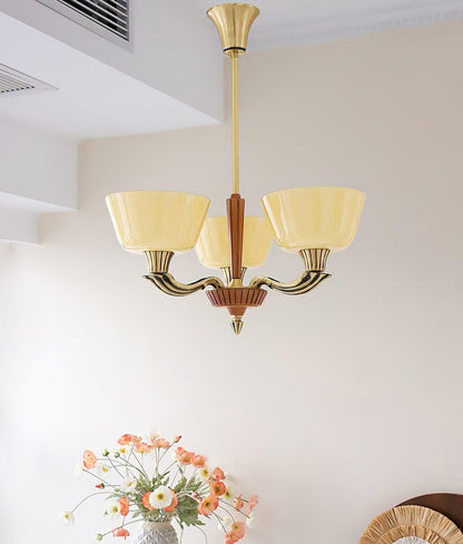 Modern Glass & Brass Hurricane-Style Ceiling Chandelier