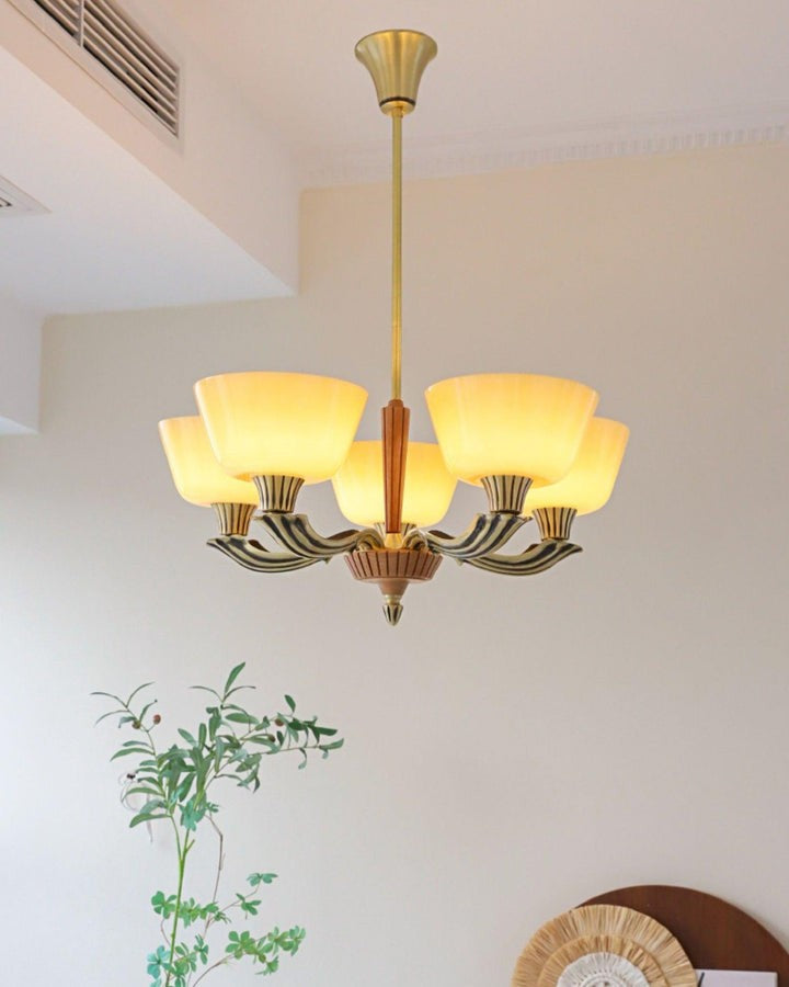 Modern Glass & Brass Hurricane-Style Ceiling Chandelier