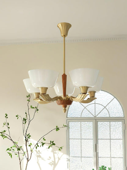 Modern Glass & Brass Hurricane-Style Ceiling Chandelier