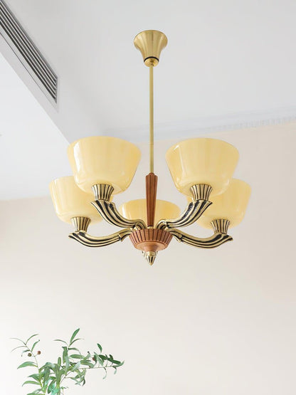 Modern Glass & Brass Hurricane-Style Ceiling Chandelier