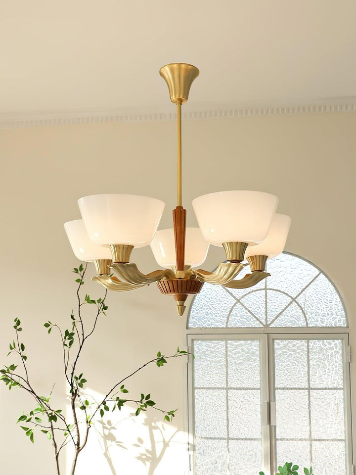 Modern Glass & Brass Hurricane-Style Ceiling Chandelier