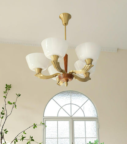 Modern Glass & Brass Hurricane-Style Ceiling Chandelier