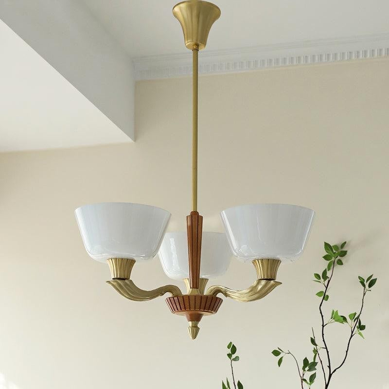 Modern Glass & Brass Hurricane-Style Ceiling Chandelier